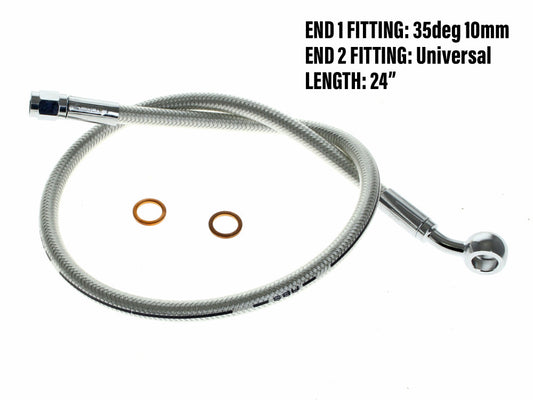 24in. Upper Front Brake Line with 10mm x 35 Degree Banjo – Sterling Chromite.