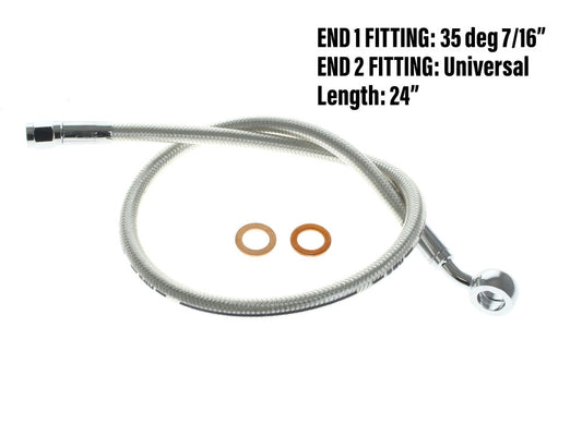 24in. Upper Front Brake Line with 7/16in. x 35 Degree Banjo – Sterling Chromite.