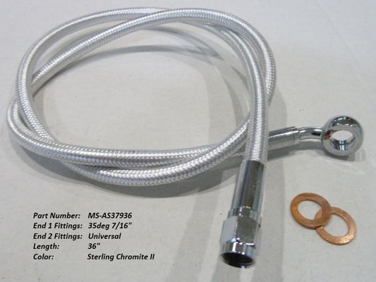 36in. Upper Front Brake Line with 7/16in. x 35 Degree Banjo – Sterling Chromite.