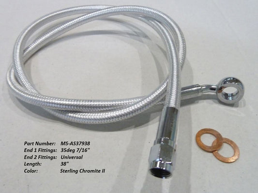 38in. Upper Front Brake Line with 7/16in. x 35 Degree Banjo – Sterling Chromite.