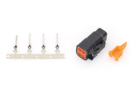 DTM 4-Position Deutsch Plug with (4) Stamped Terminals & Wedgelock – Black.