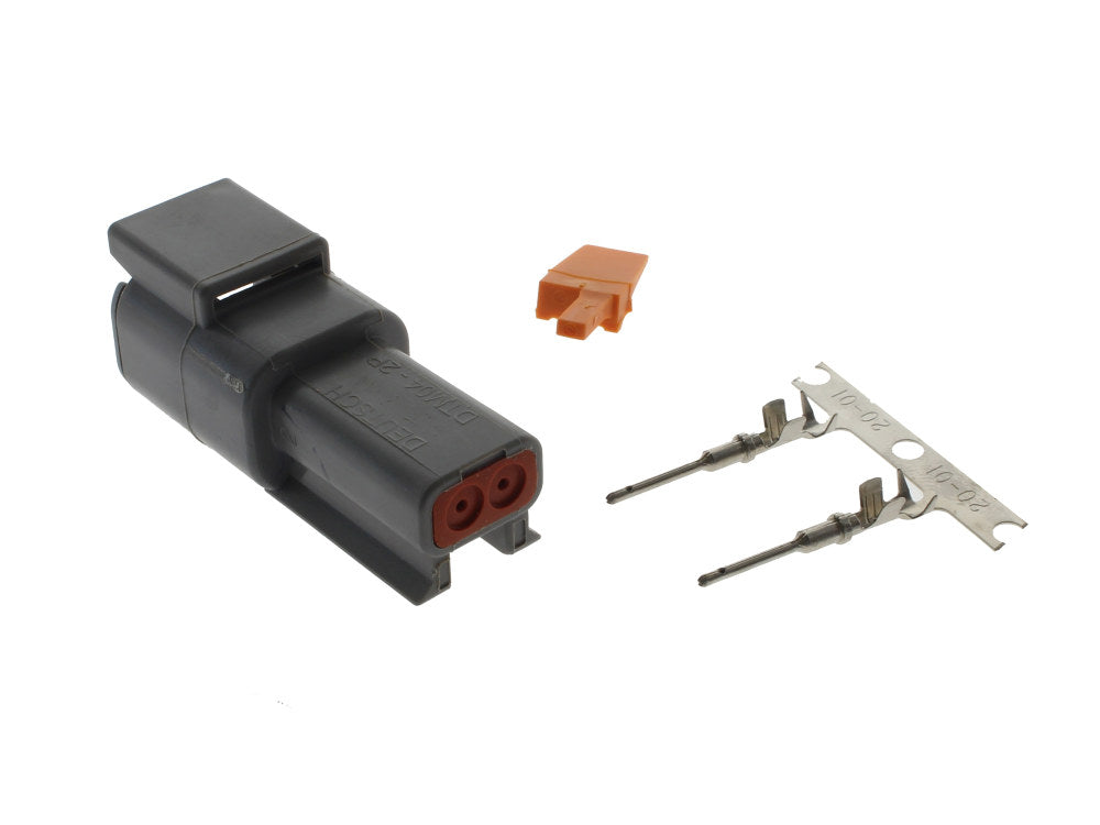 DTM 2-Position Deutsch Recepticle with (2) Stamped Terminals & Wedgelock – Grey.