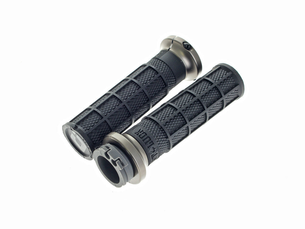 Hart-Luck Full Waffle Lock-On Handgrips – Grey. Fits H-D with Throttle Cable.