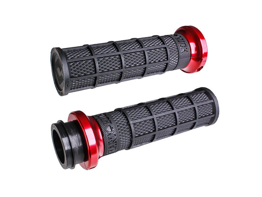 Hart-Luck Full Waffle Lock-On Handgrips – Red. Fits Big Twin 2008-2024 with Throttle-by-Wire