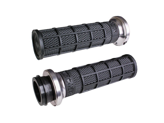 Hart-Luck Full Waffle Lock-On Handgrips – Silver. Fits Big Twin 2008-2024 with Throttle-by-Wire