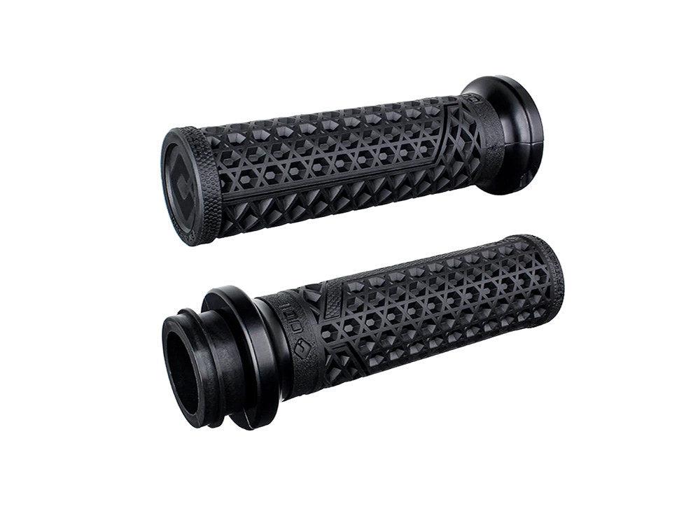 Vans Signature Lock-On Handgrips – Black/Black. Fits Big Twin 2008-2024 with Throttle-by-Wire