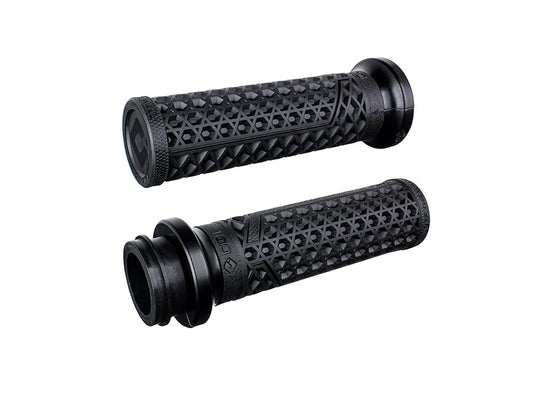 Vans Signature Lock-On Handgrips – Black/Black. Fits Big Twin 2008-2024 with Throttle-by-Wire