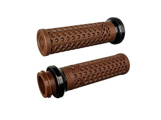 Vans Signature Lock-On Handgrips – Brown/Black. Fits Big Twin 2008-2024 with Throttle-by-Wire