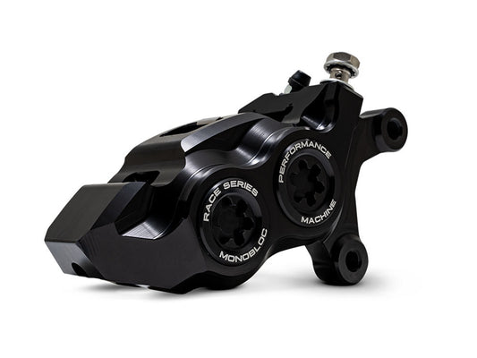 Right Hand Front 4 Piston Race Series Caliper – Black Ops. Fits Softail 2015up, V-Rod 2006-2017, Touring Most 2008-2024 & Sportster 2014-2021