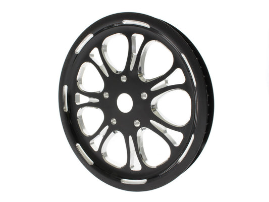 66 Tooth x 1in. wide Paramount Pulley – Black Contrast Cut Platinum. Fits Softail 2012up, Softail 2007up with 150 Rear Tyre & Touring 2007-2008.