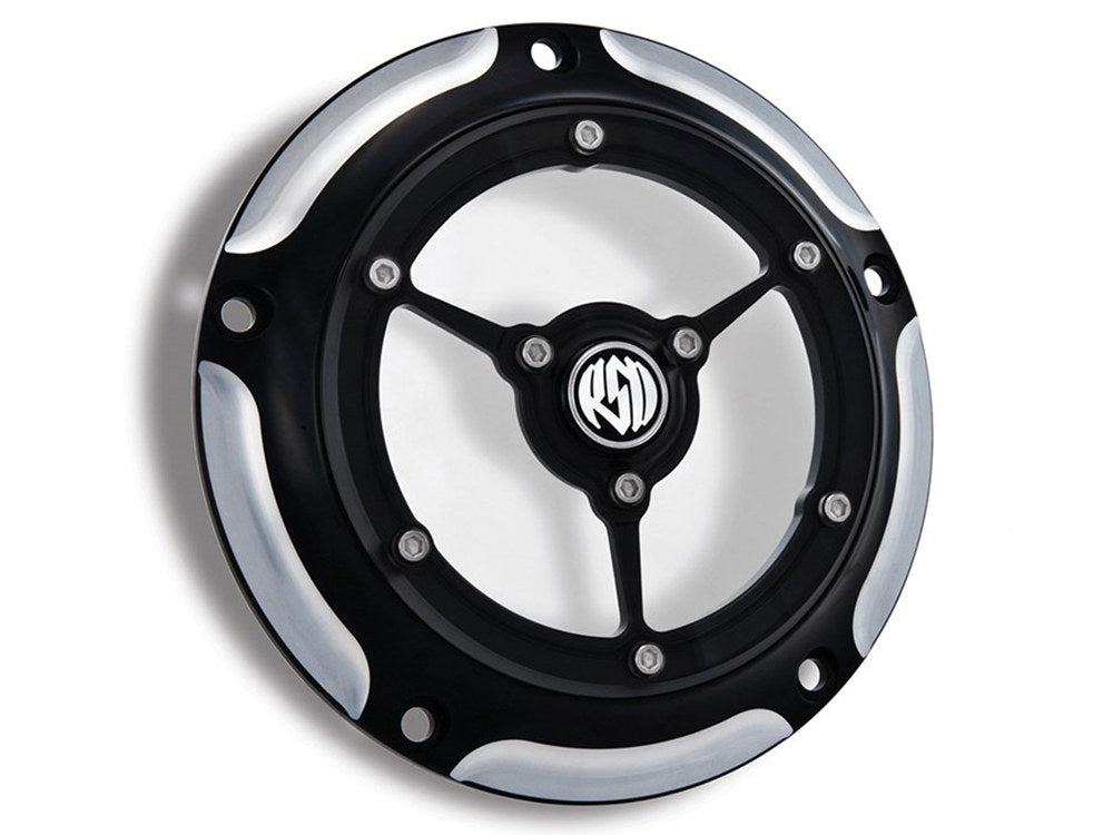 Clarity Derby Cover – Black Contrast Cut. Fits Softail 1999-2018, Dyna 1999-2017 & Touring 1999-2015.