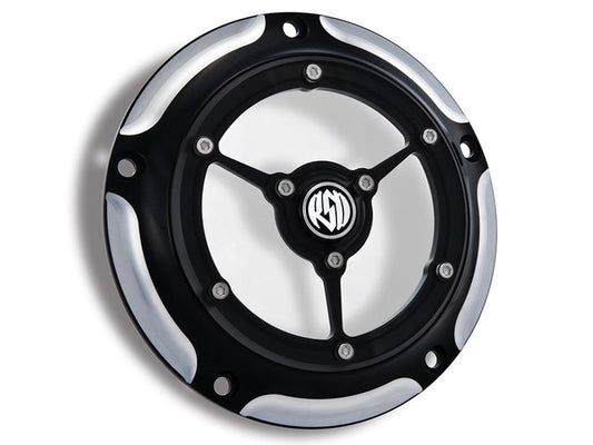 Clarity Derby Cover – Black Contrast Cut. Fits Softail 1999-2018, Dyna 1999-2017 & Touring 1999-2015.