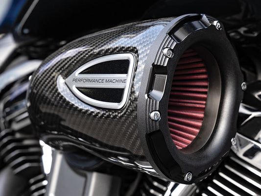 C4 Series Air Cleaner Kit – Carbon Fiber. Fits Touring 2008-2016, Softail 2016-2017, CVO Softail 2011-2017 & Dyna Low Rider S 2016-2017 with Throttle-by-Wire