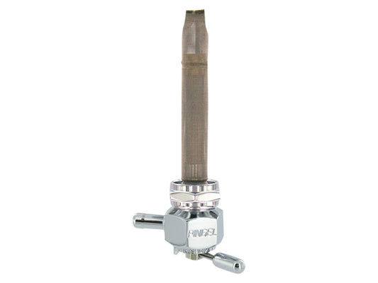 Fuel Tap / Petcock with 22mm Thread, 5/16in. Forward Facing Fuel Outlet – Chrome. Fits Softail 1984-2006, Dyna 1991-2006, FXR 1982-1994, Touring 1988-2006, Sportster 1975-2006 & 4Spd Big Twin 1975-1986