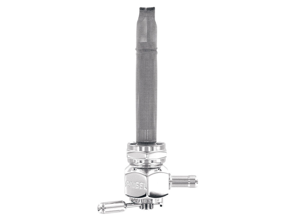 Fuel Tap / Petcock with 22mm Thread, 5/16in. Inward Facing Fuel Outlet – Chrome. Fits Softail 1984-2006, Dyna 1991-2006, FXR 1982-1994, Touring 1988-2006, Sportster 1975-2006 & 4Spd Big Twin 1975-1986