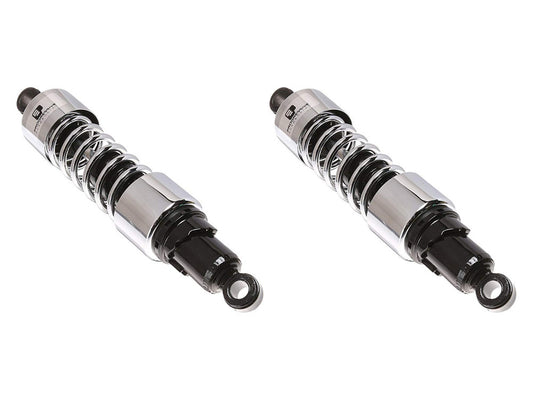 412 Series, 13.5in. Heavy Duty Spring Rate Shock Absorbers – Chrome. Fits Touring 1980-2005, Sportster 1979-2003 & FXR 1982-1994.