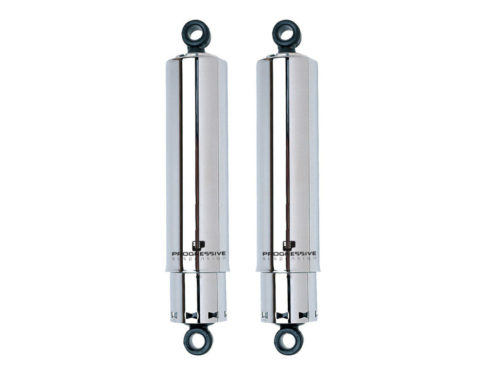 412 Series, 11in. Standard Spring Rate Rear Shock Absorbers with Full Covers -Chrome. Fits Dyna 1991-2017.