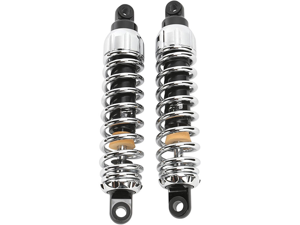 444 Series, 12.5in. Standard Spring Rate Rear Shock Absorbers – Chrome. Fits Dyna 1991-2017.