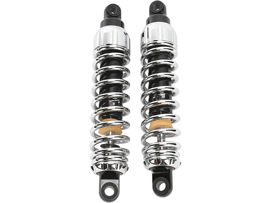 444 Series, 12.5in. Heavy Duty Spring Rate Rear Shock Absorbers – Chrome. Fits Dyna 1991-2017.