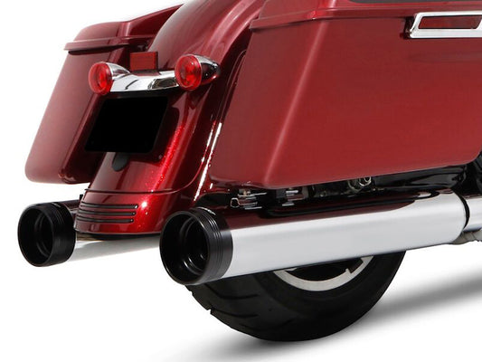 4-1/2in. DBX45 Slip-On Mufflers  – Chrome with Black End Caps. Fits Touring 2017up.