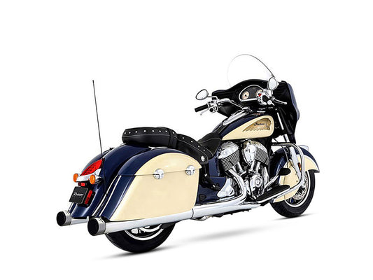 4in. Slip-On Mufflers – Chrome with Chrome End Caps. Fits Indian Big Twin 2014up with Hard Saddle Bags.