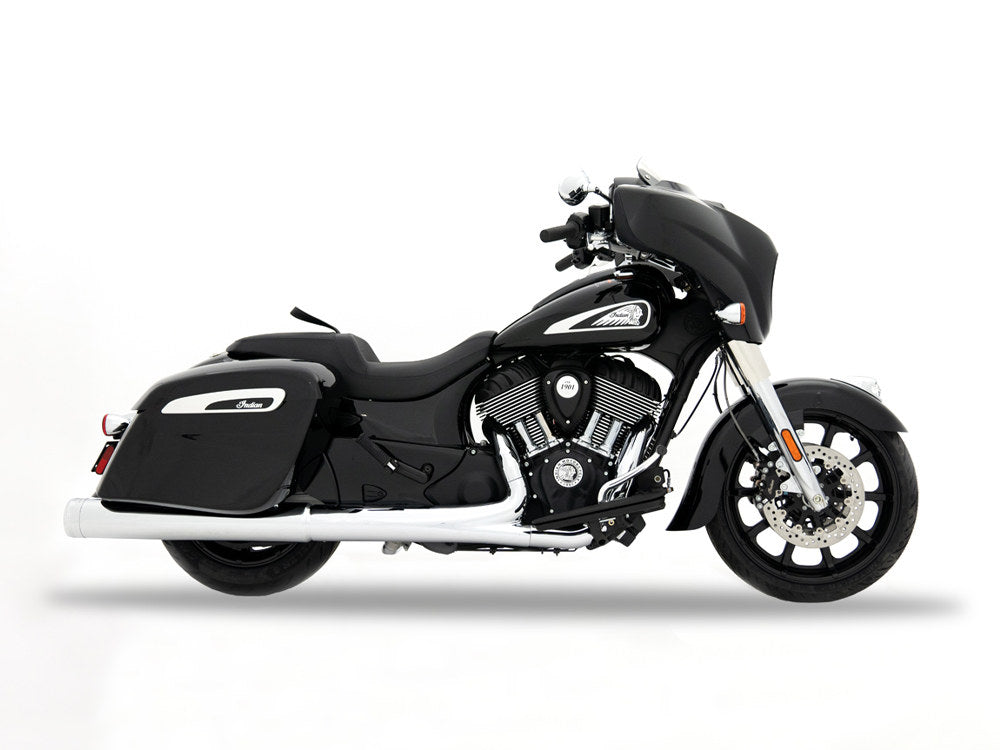 4.5in. Slip-On Mufflers – Chrome with Chrome End Caps. Fits Indian Big Twin 2014up with Hard Saddle Bags.
