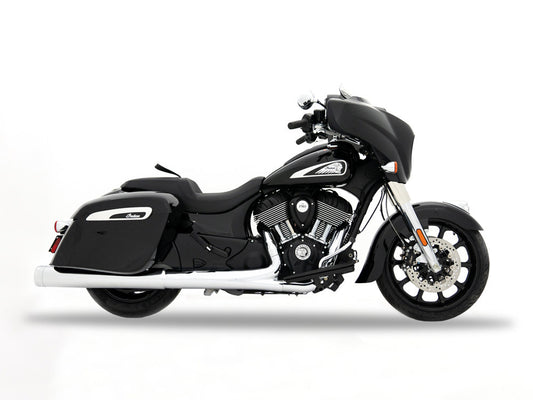 4.5in. Slip-On Mufflers – Chrome with Chrome End Caps. Fits Indian Big Twin 2014up with Hard Saddle Bags.