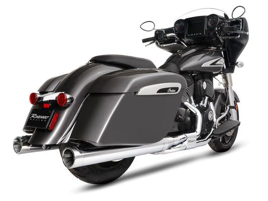 4in. DBX40 Slip-On Mufflers – Chrome with Chrome End Caps. Fits Indian Big Twin 2014up with Hard Saddle Bags.
