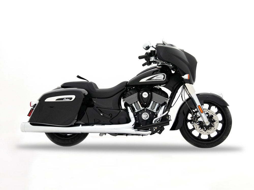 4.5in. DBX45 Slip-On Mufflers – Chrome with Chrome End Caps. Fits Indian Big Twin 2014up with Hard Saddle Bags.