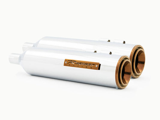 4-1/2in. HP45 Slip-On Short Race Inspired Mufflers – Chrome with Bourbon End Caps. Fits Touring 2017up.