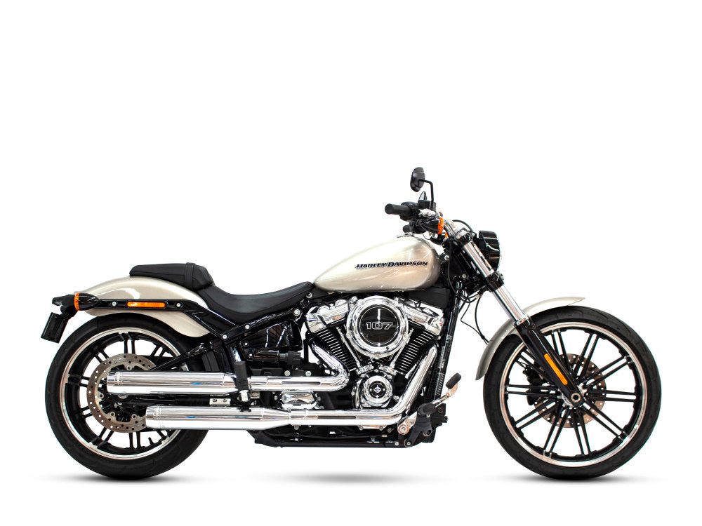 3-1/2in. Slip-On Mufflers – Chrome with Chrome End Caps. Fits Softail Slim, Street Bob, Low Rider, Breakout & Fat Boy 2018up & Standard 2020up.