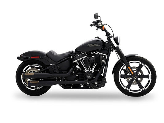 3-1/2in. Slip-On Mufflers – Black with Bronze End Caps. Fits Softail Slim, Street Bob, Standard & Low Rider Models 2018-2024 & Breakout & Fat Boy 2018up