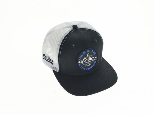 Rollies Speed Shop 45th Anniversary Cap – Black with White Mesh. One size fits all.