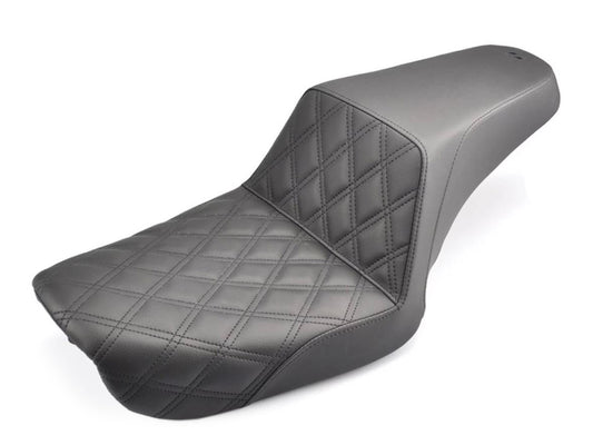 Step-Up LS Dual Seat with Black Double Diamond Lattice Stitch. Fits Dyna 2004-2005.