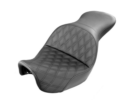 Explorer LS Dual Seat with Black Double Diamond Lattice Stitch. Fits Dyna 2006-2017