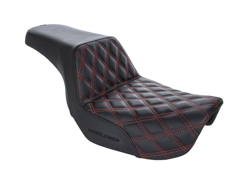 Step-Up LS Dual Seat with Red Double Diamond Lattice Stitch. Fits Dyna 2006-2017.