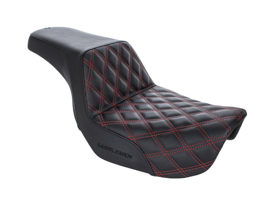 Step-Up LS Dual Seat with Red Double Diamond Lattice Stitch. Fits Dyna 2006-2017.