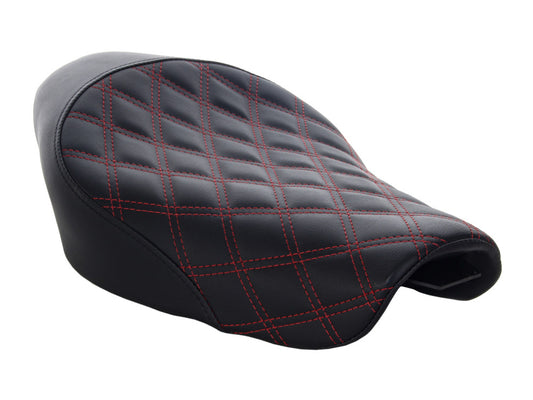 Renegade LS Solo Seat with Red Double Diamond Lattice Stitch. Fits Sportster 2004-2021 with 4.5 Gallon Fuel Tank.