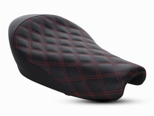 Renegade LS Solo Seat with Red Double Diamond Lattice Stitch. Fits Sportster 2004-2021 with 3.3 Gallon Fuel Tank.