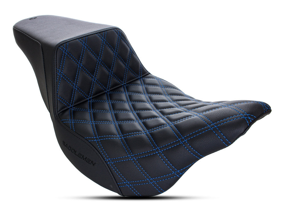 Step-Up LS Dual Seat with Blue Double Diamond Lattice Stitch. Fits Touring 2008up.