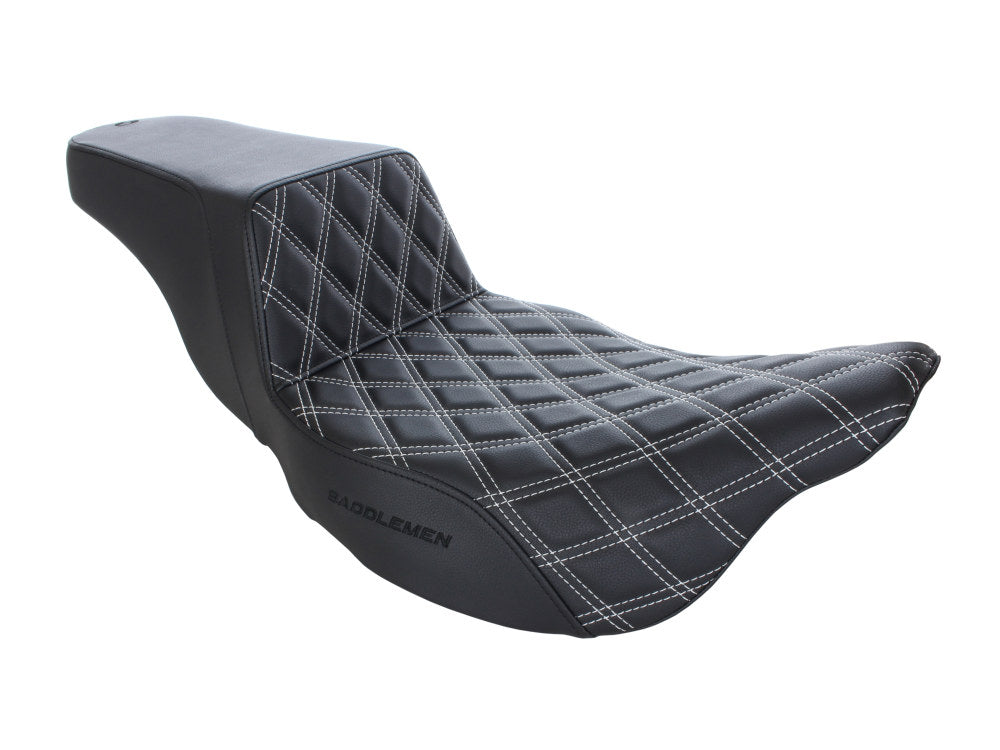 Step-Up LS Dual Seat with White Double Diamond Lattice Stitch. Fits Touring 2008up.