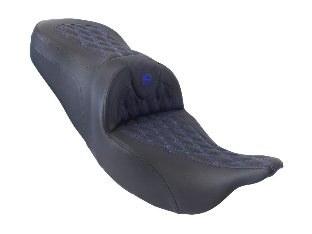 Roadsofa LS Dual Seat with Blue Double Diamond Lattice Stitch. Fits Touring 2008up.