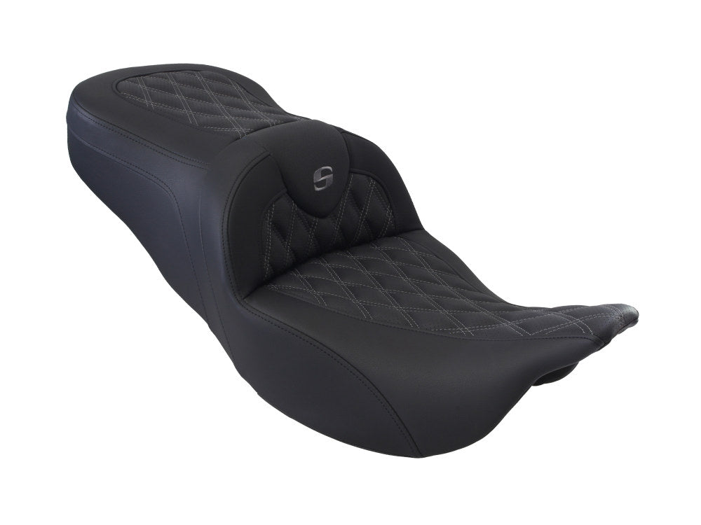 Roadsofa LS Dual Seat with Grey Double Diamond Lattice Stitch. Fits Touring 2008up.