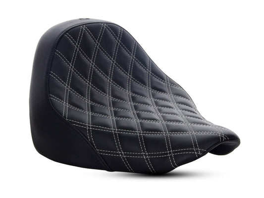 Renegade LS Solo Seat with Silver Double Diamond Lattice Stitch. Fits Fat Boy 2018up & Breakout 2023up