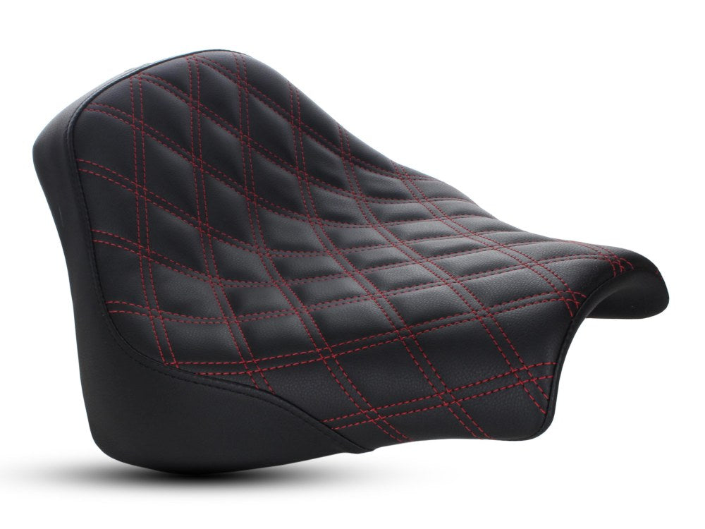 Renegade LS Solo Seat with Red Double Diamond Lattice Stitch. Fits Fat Bob 2018up.