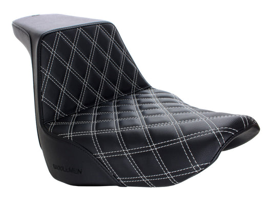 Step-Up LS Dual Seat with Dark Grey Double Diamond Lattice Stitch. Fits Sport Glide & Low Rider 2018up, Low Rider S 2020up & Low Rider ST 2022up.