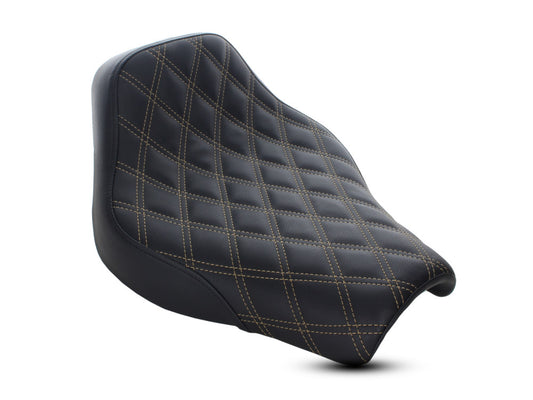 Renegade LS Solo Seat with Gold Double Diamond Lattice Stitch. Fits Softail Street Bob 2018up & Standard 2020up.