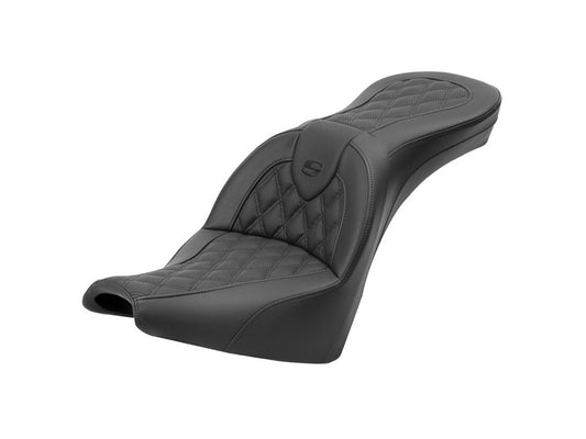 Roadsofa LS Dual Seat with Black Double Diamond Lattice Stitch. Fits Softail Street Bob 2018up & Standard 2020-2024