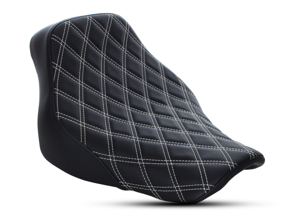 Renegade LS Solo Seat with White Double Diamond Lattice Stitch. Fits Softail Deluxe & Heritage Classic 2018up.