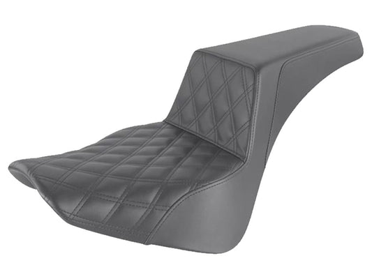 Step-Up LS Dual Seat with Black Double Diamond Lattice Stitch. Fits Softail Deluxe, Heritage Classic & Slim 2018up.